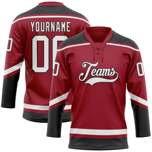 Custom Maroon White-Black Hockey Lace Neck Jersey - Sky-Custom