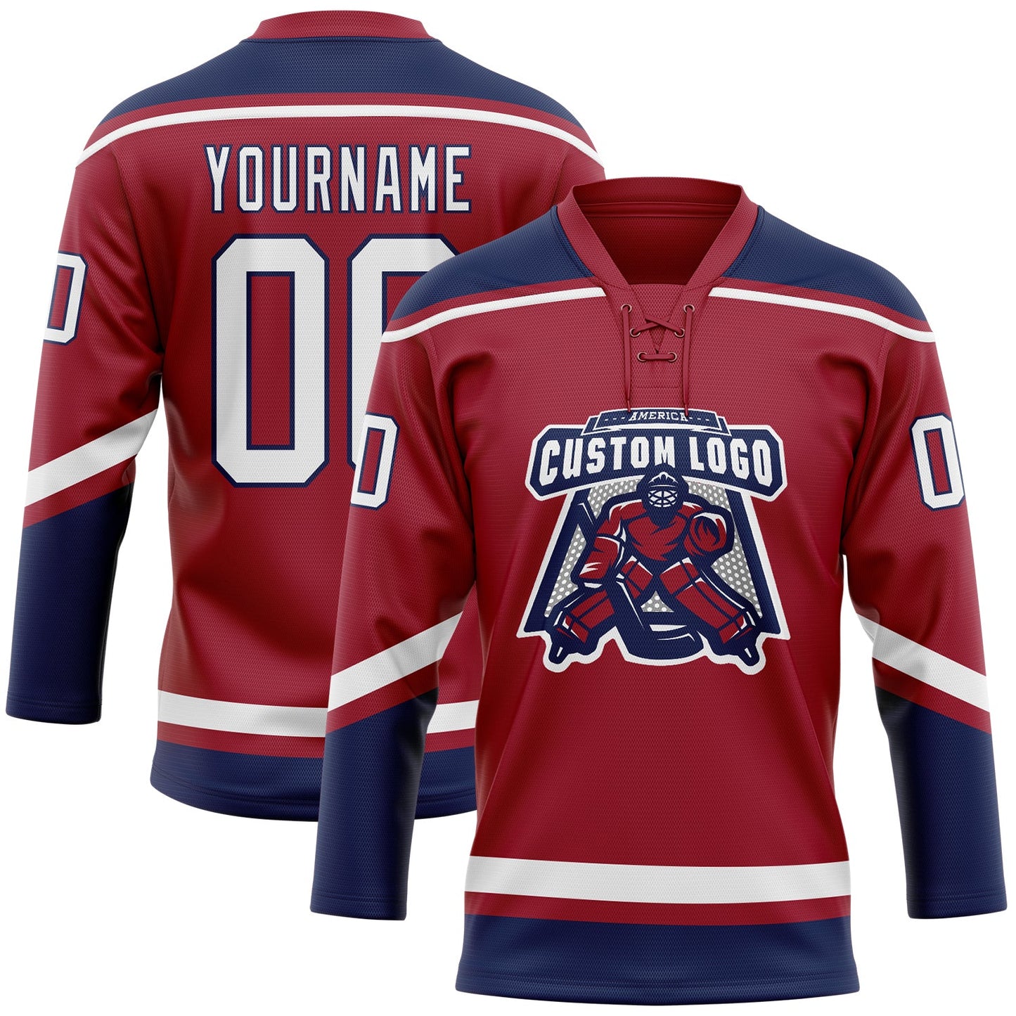 Custom Maroon White-Navy Hockey Lace Neck Jersey - Sky-Custom