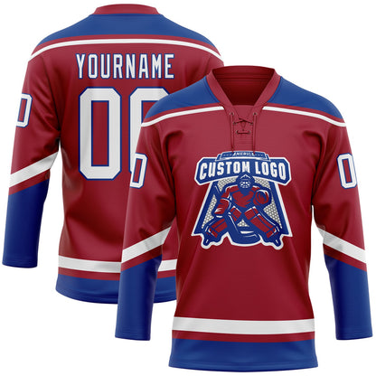 Custom Maroon White-Royal Hockey Lace Neck Jersey - Sky-Custom