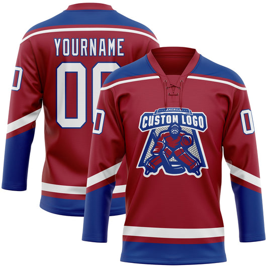 Custom Maroon White-Royal Hockey Lace Neck Jersey - Sky-Custom