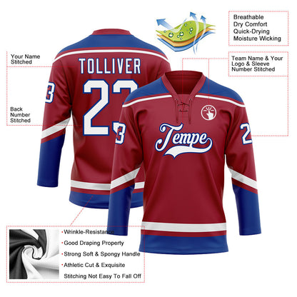 Custom Maroon White-Royal Hockey Lace Neck Jersey - Sky-Custom