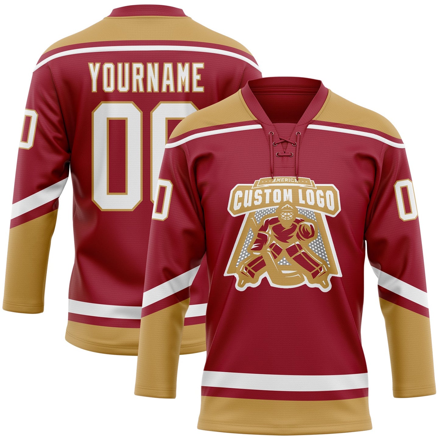 Custom Maroon White-Old Gold Hockey Lace Neck Jersey - Sky-Custom