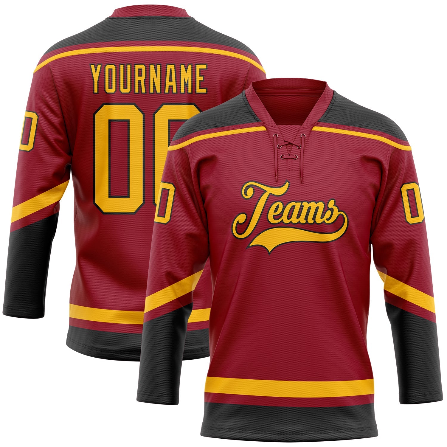 Custom Maroon Gold-Black Hockey Lace Neck Jersey - Sky-Custom