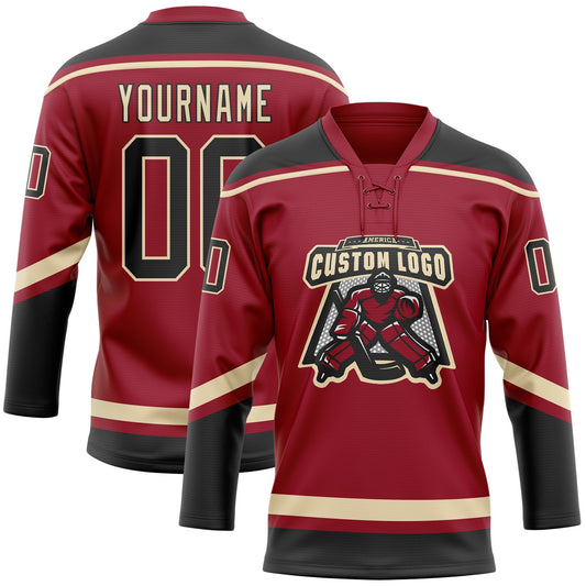 Custom Maroon Black-City Cream Hockey Lace Neck Jersey - Sky-Custom