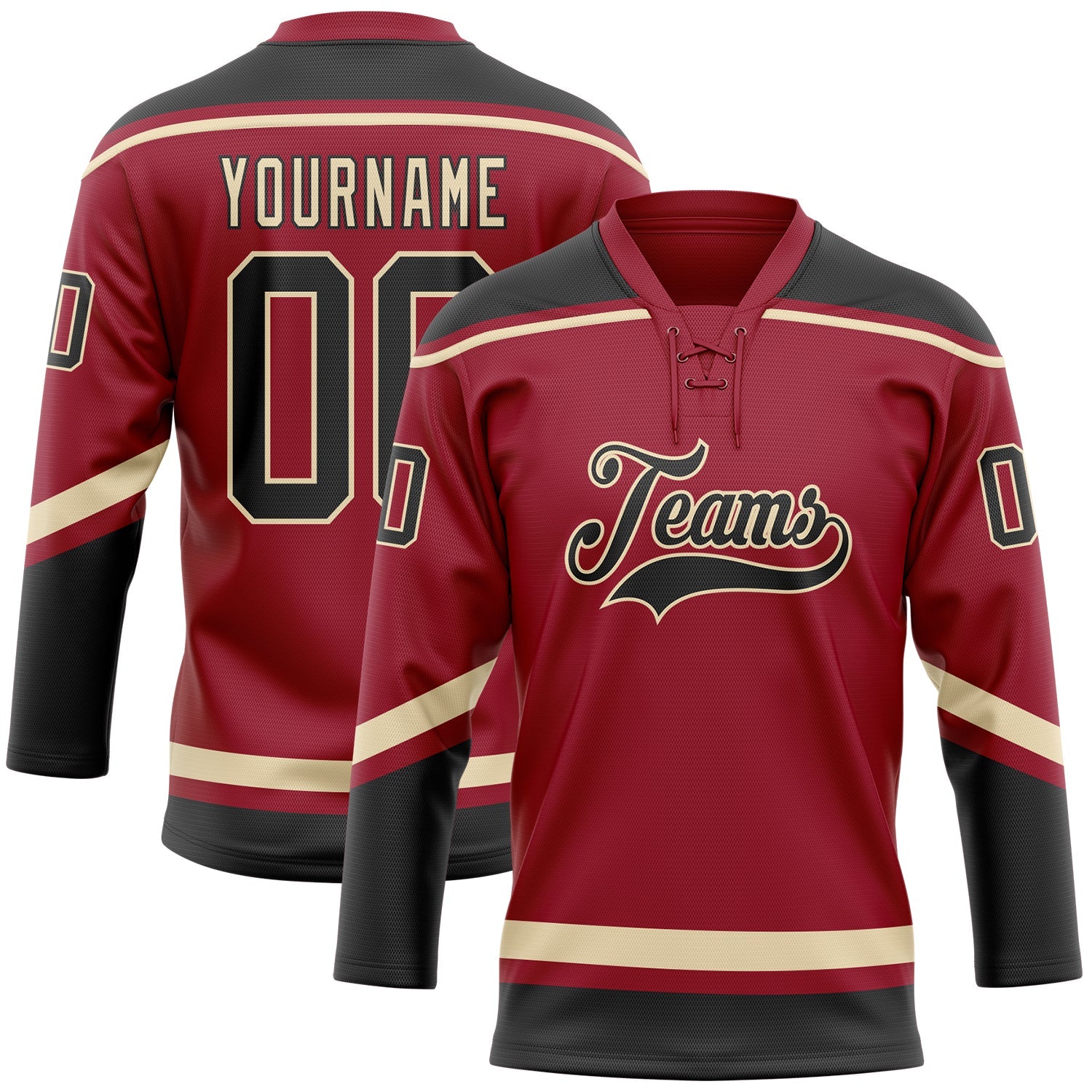 Custom Maroon Black-City Cream Hockey Lace Neck Jersey - Sky-Custom