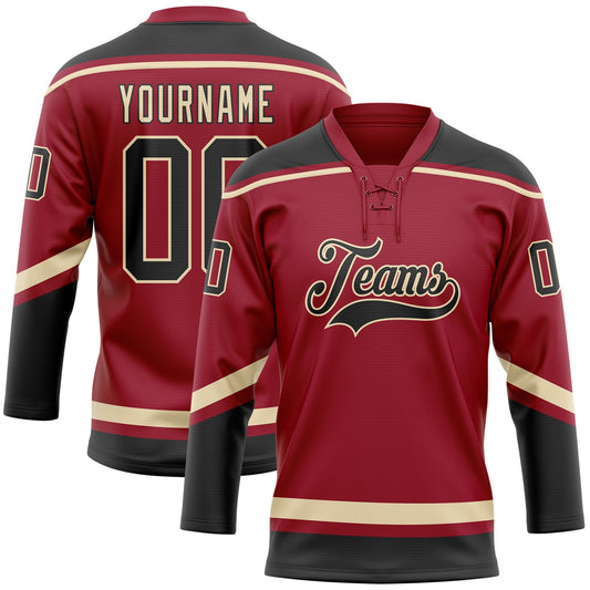 Custom Maroon Black-City Cream Hockey Lace Neck Jersey - Sky-Custom