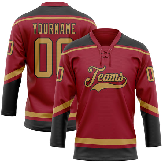 Custom Maroon Old Gold-Black Hockey Lace Neck Jersey - Sky-Custom