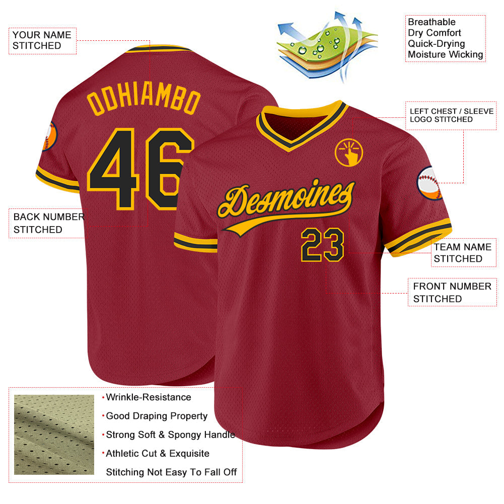 Custom Maroon Black-Gold Authentic Throwback Baseball Jersey - Sky-Custom