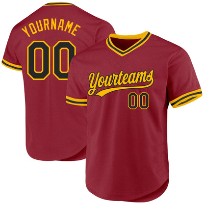 Custom Maroon Black-Gold Authentic Throwback Baseball Jersey - Sky-Custom