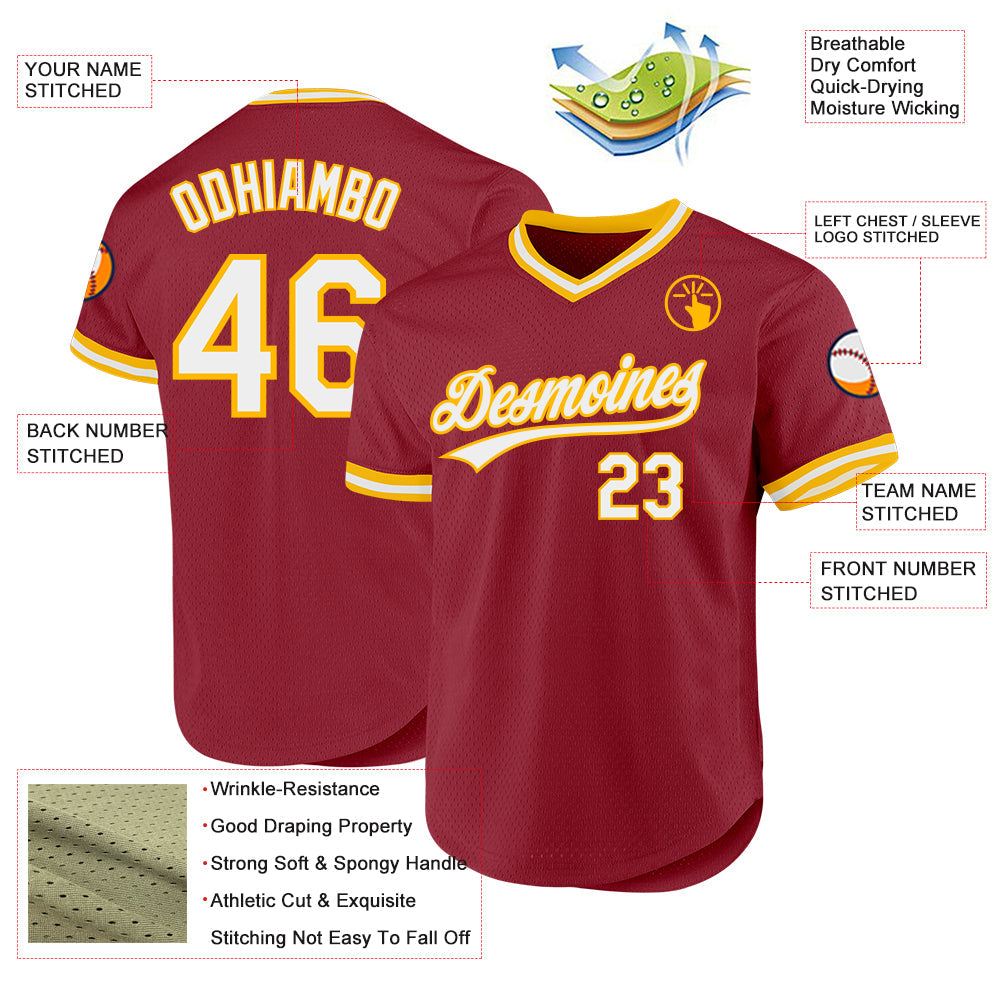 Custom Maroon White-Gold Authentic Throwback Baseball Jersey - Sky-Custom