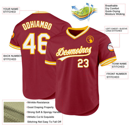 Custom Maroon White-Gold Authentic Throwback Baseball Jersey - Sky-Custom