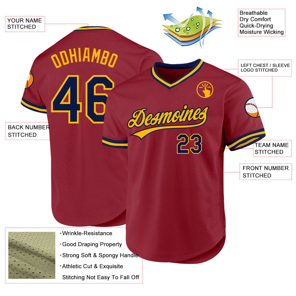 Custom Maroon Navy-Gold Authentic Throwback Baseball Jersey - Sky-Custom