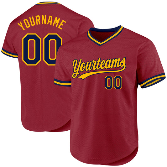 Custom Maroon Navy-Gold Authentic Throwback Baseball Jersey - Sky-Custom