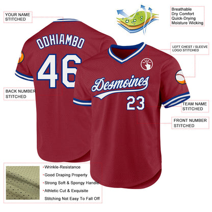 Custom Maroon White-Royal Authentic Throwback Baseball Jersey - Sky-Custom