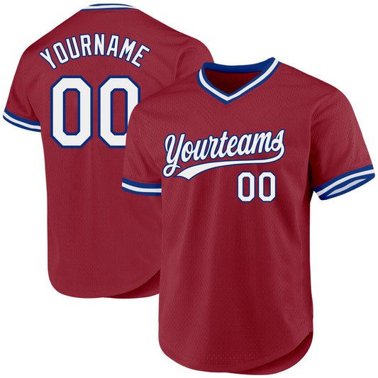 Custom Maroon White-Royal Authentic Throwback Baseball Jersey - Sky-Custom