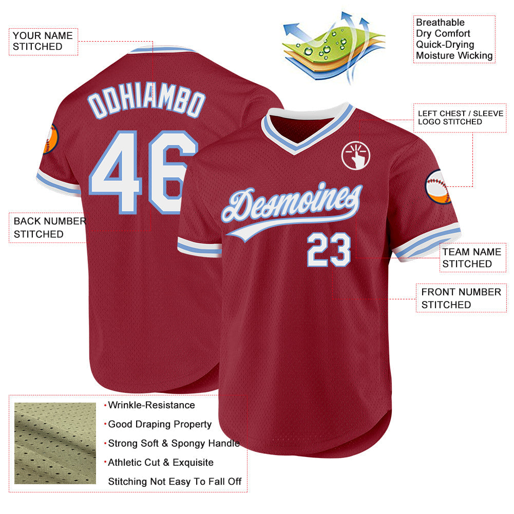 Custom Maroon White-Light Blue Authentic Throwback Baseball Jersey - Sky-Custom