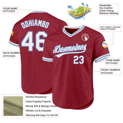 Custom Maroon White-Light Blue Authentic Throwback Baseball Jersey - Sky-Custom
