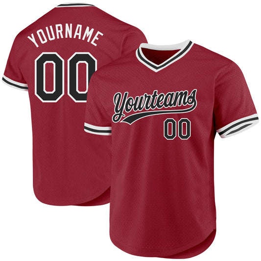 Custom Maroon Black-White Authentic Throwback Baseball Jersey - Sky-Custom