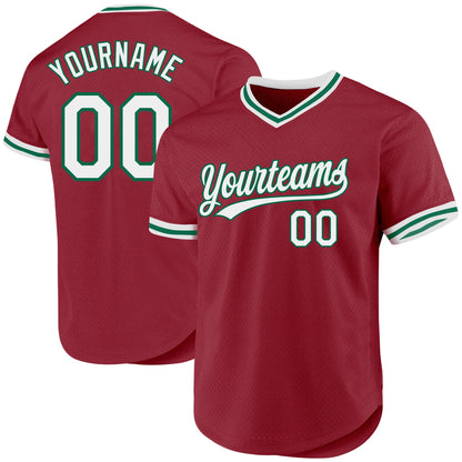 Custom Maroon White-Kelly Green Authentic Throwback Baseball Jersey - Sky-Custom
