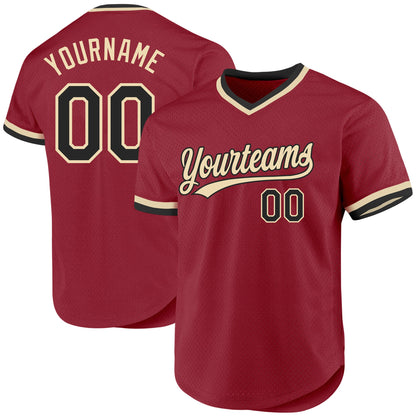 Custom Maroon Black-Cream Authentic Throwback Baseball Jersey - Sky-Custom