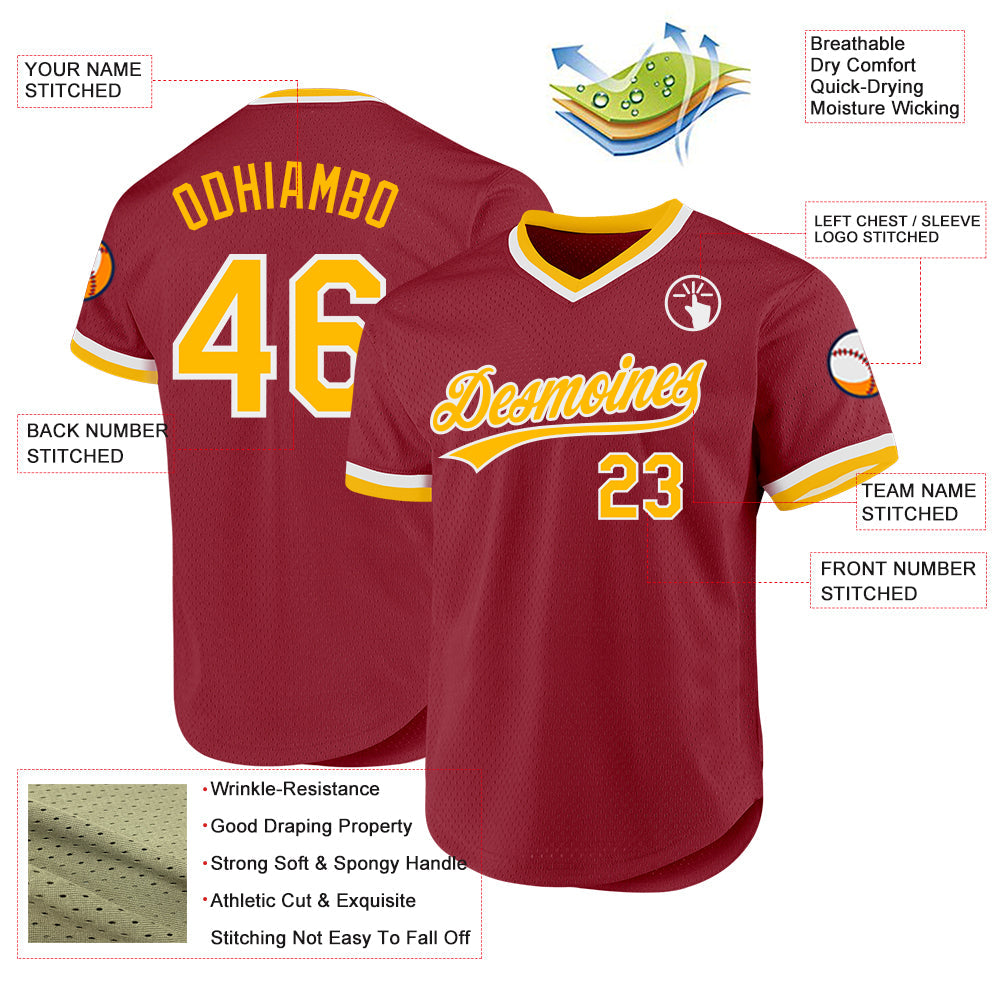 Custom Maroon Gold-White Authentic Throwback Baseball Jersey - Sky-Custom
