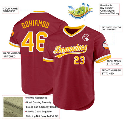Custom Maroon Gold-White Authentic Throwback Baseball Jersey - Sky-Custom