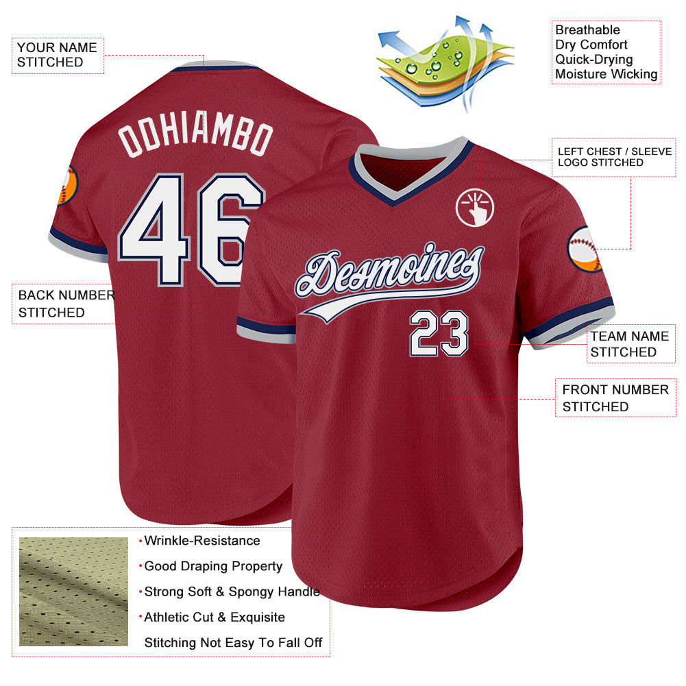 Custom Maroon Navy-Gray Authentic Throwback Baseball Jersey - Sky-Custom