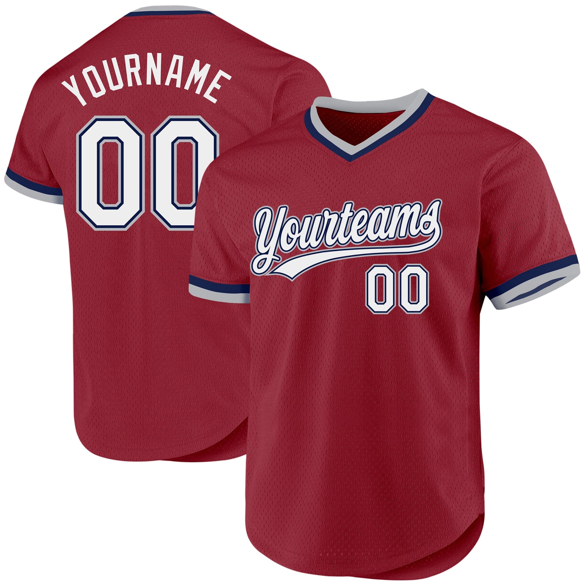 Custom Maroon Navy-Gray Authentic Throwback Baseball Jersey - Sky-Custom