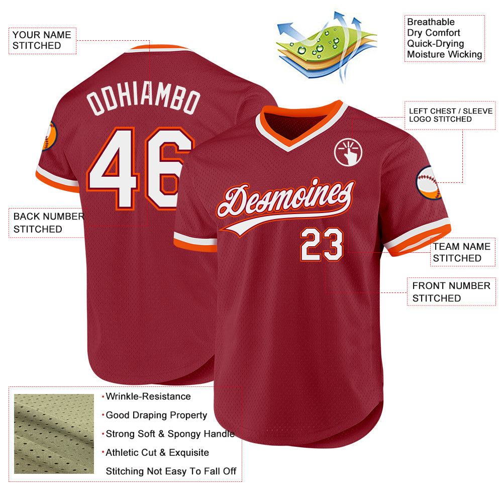 Custom Maroon White-Orange Authentic Throwback Baseball Jersey - Sky-Custom