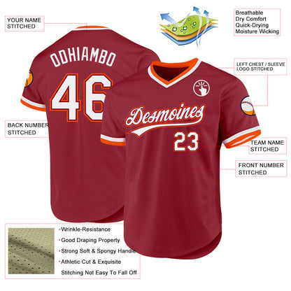 Custom Maroon White-Orange Authentic Throwback Baseball Jersey - Sky-Custom