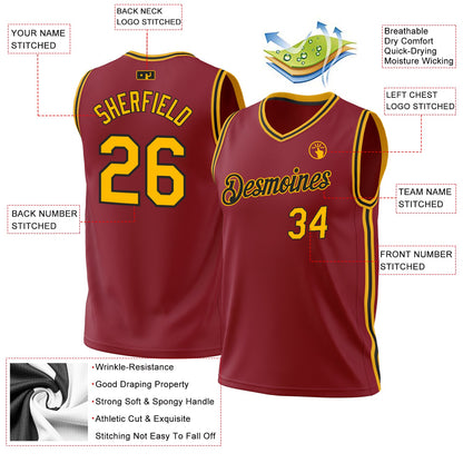 Custom Maroon Gold-Black Authentic Throwback Basketball Jersey - Sky-Custom