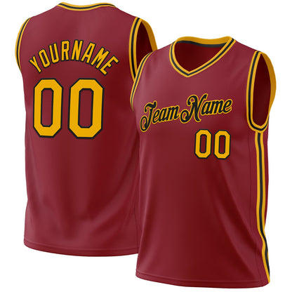 Custom Maroon Gold-Black Authentic Throwback Basketball Jersey - Sky-Custom