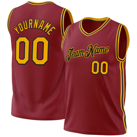 Custom Maroon Gold-Black Authentic Throwback Basketball Jersey - Sky-Custom