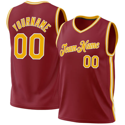 Custom Maroon Gold-White Authentic Throwback Basketball Jersey - Sky-Custom