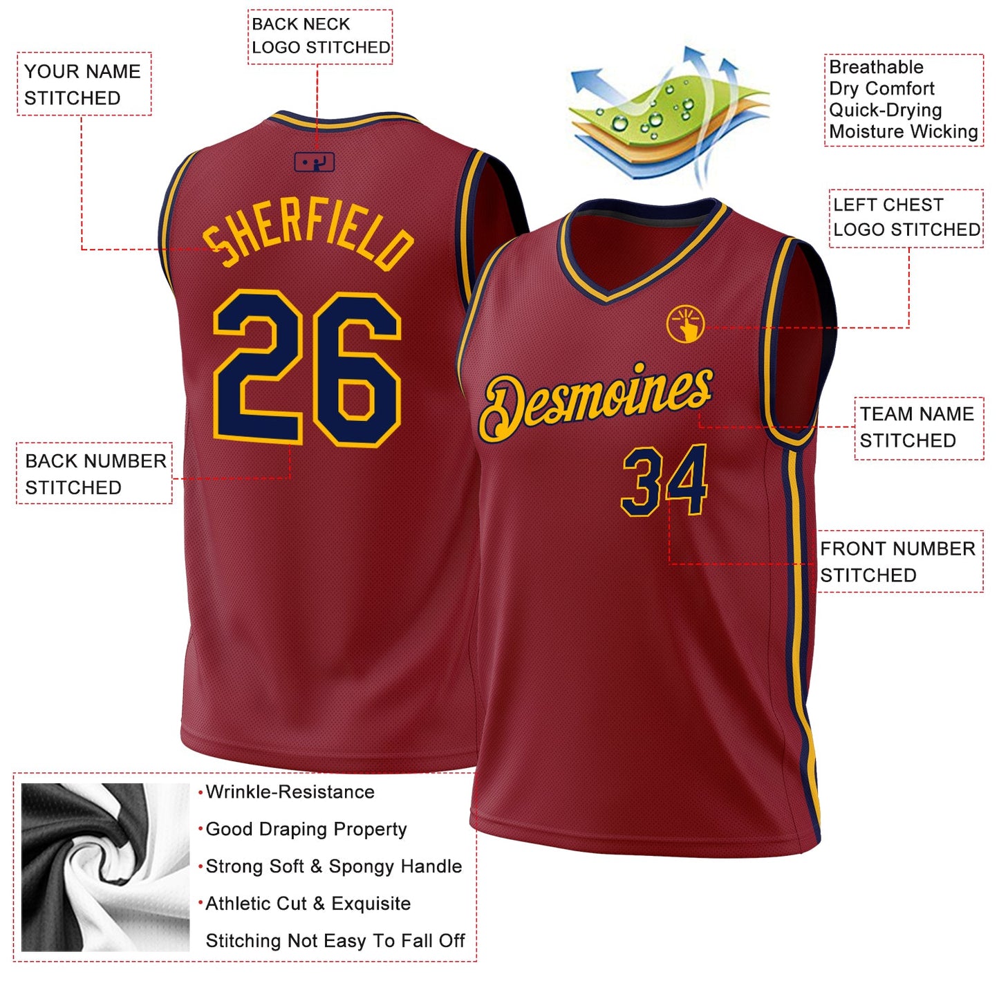 Custom Maroon Navy-Gold Authentic Throwback Basketball Jersey - Sky-Custom