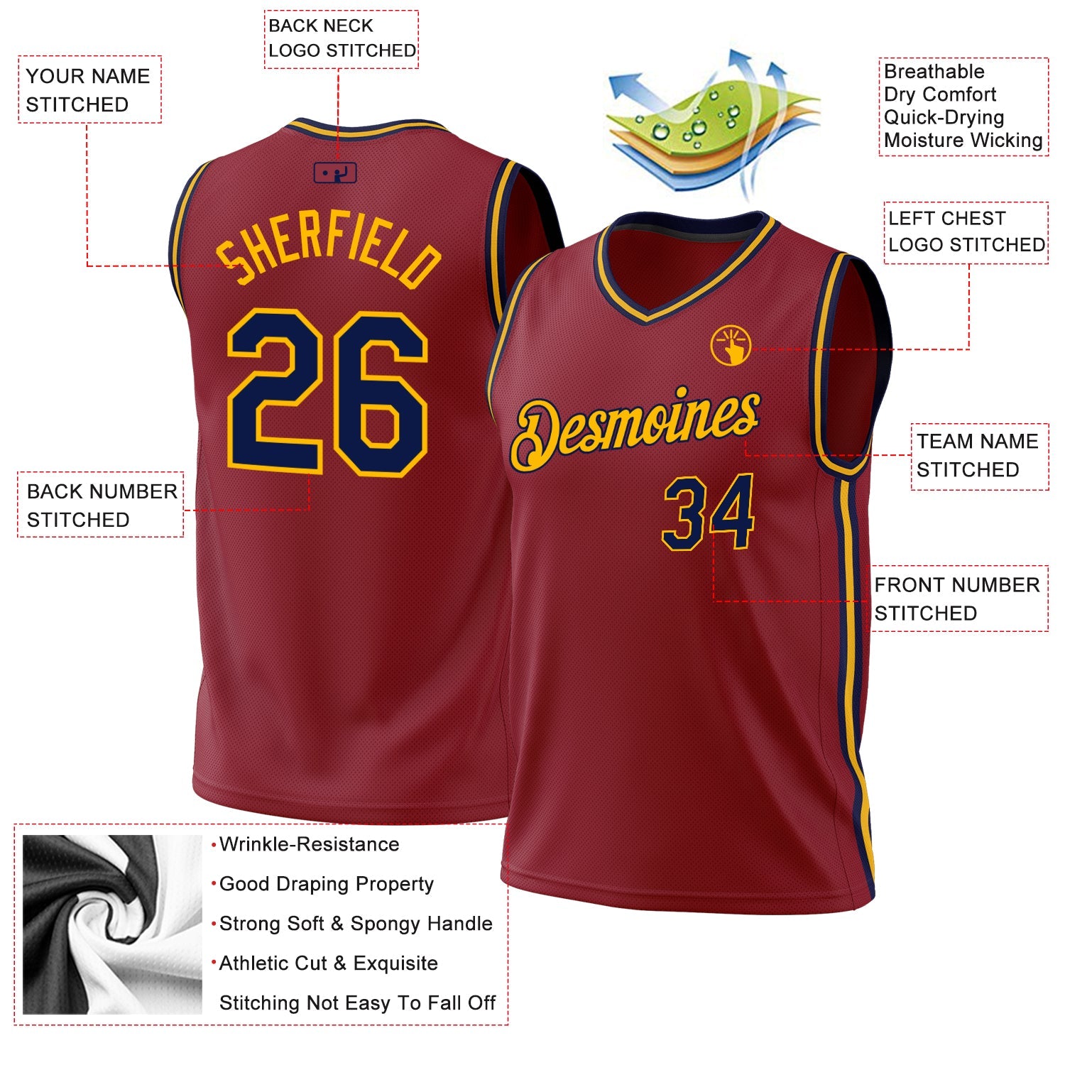 Custom Maroon Navy-Gold Authentic Throwback Basketball Jersey - Sky-Custom