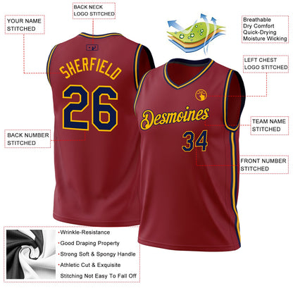 Custom Maroon Navy-Gold Authentic Throwback Basketball Jersey - Sky-Custom