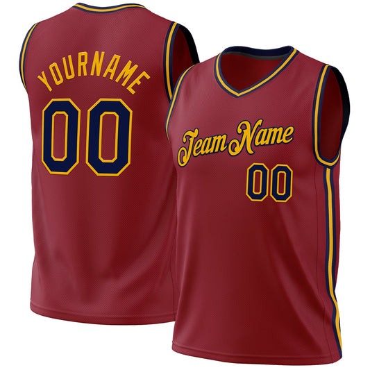 Custom Maroon Navy-Gold Authentic Throwback Basketball Jersey - Sky-Custom