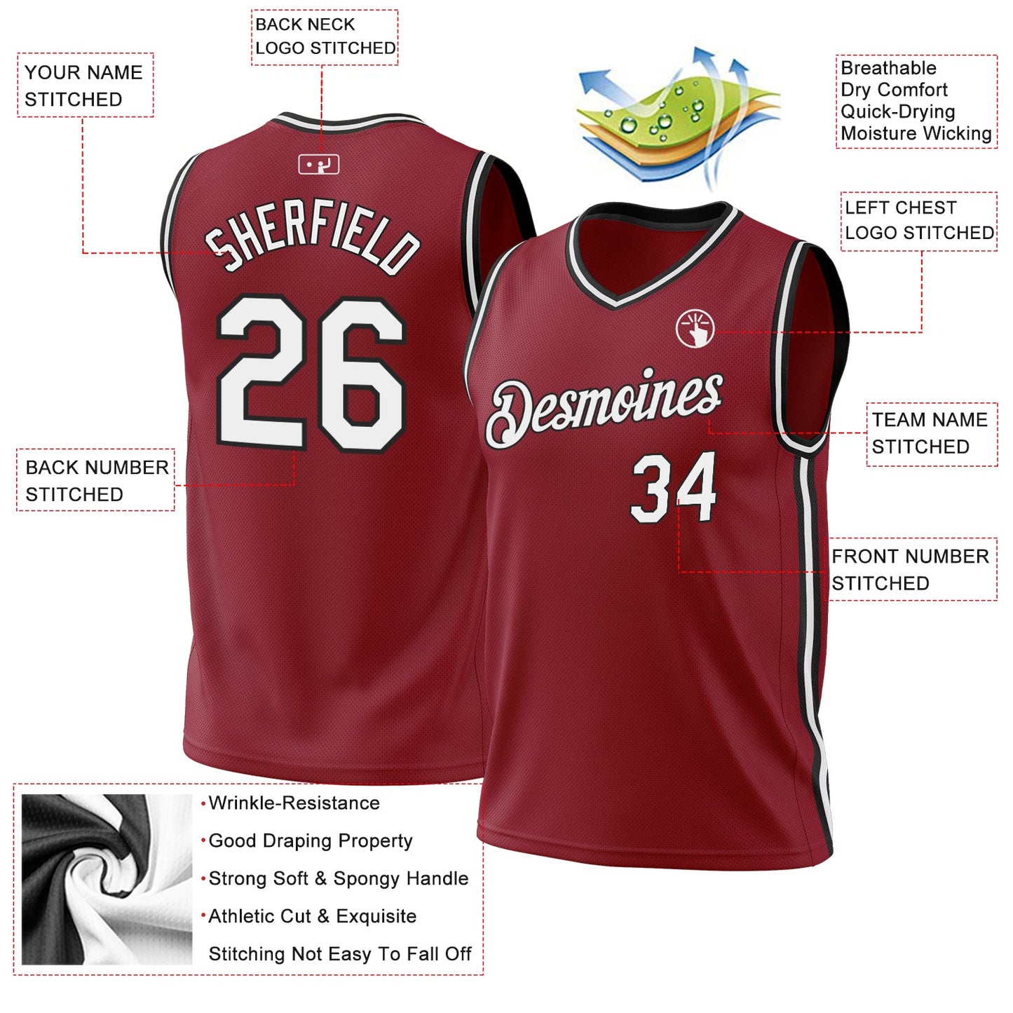 Custom Maroon White-Black Authentic Throwback Basketball Jersey - Sky-Custom