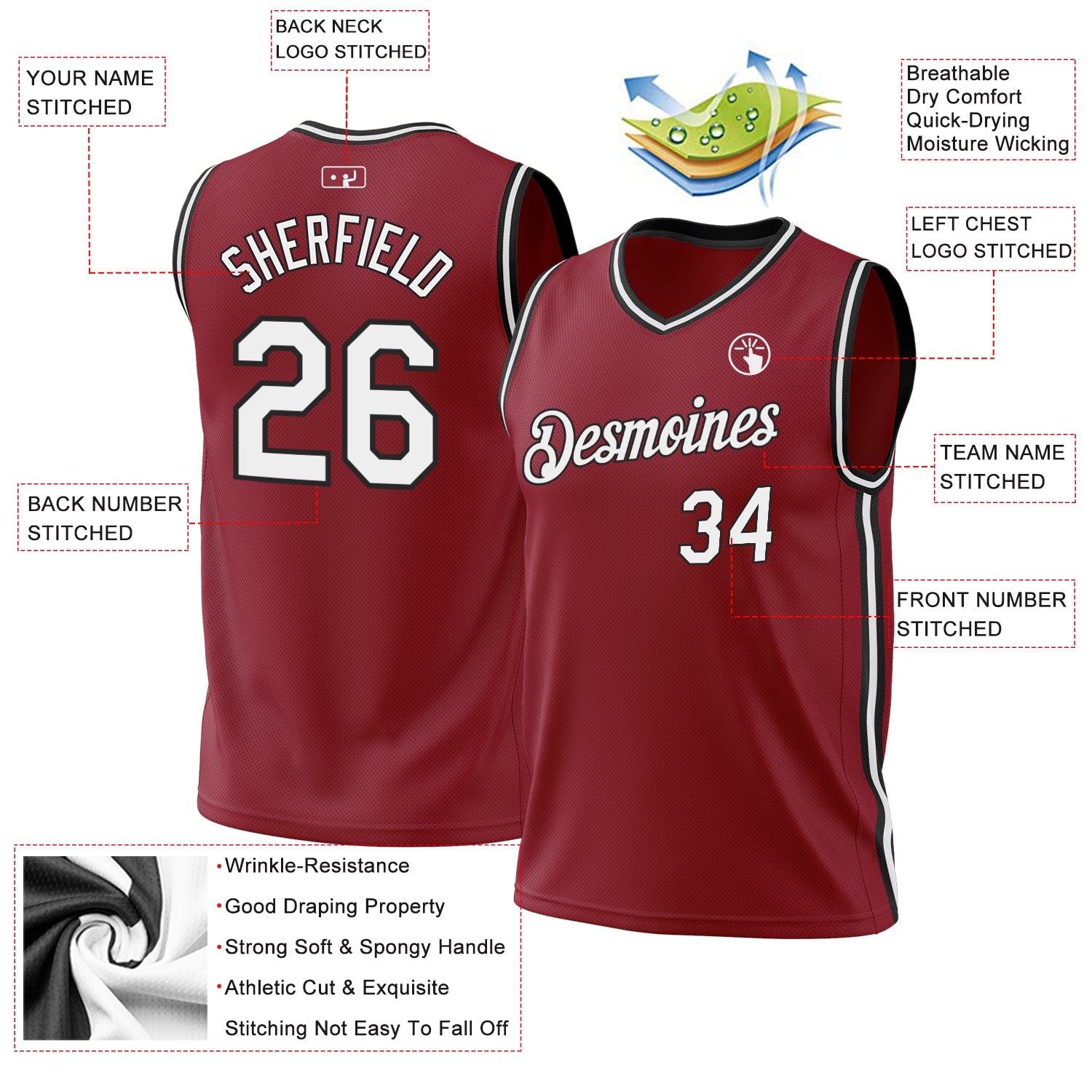 Custom Maroon White-Black Authentic Throwback Basketball Jersey - Sky-Custom