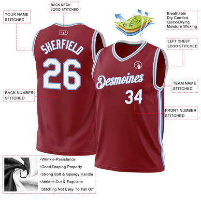Custom Maroon White-Light Blue Authentic Throwback Basketball Jersey - Sky-Custom