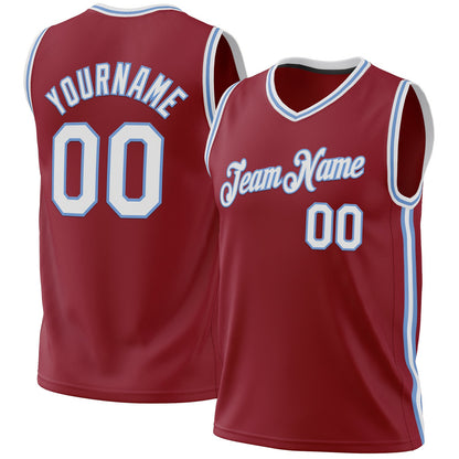 Custom Maroon White-Light Blue Authentic Throwback Basketball Jersey - Sky-Custom