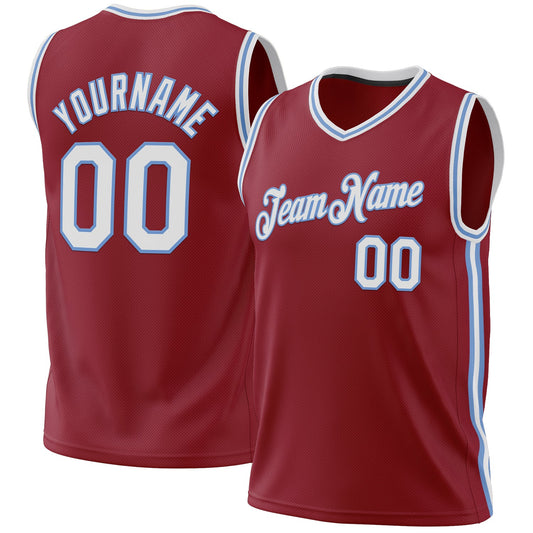 Custom Maroon White-Light Blue Authentic Throwback Basketball Jersey - Sky-Custom