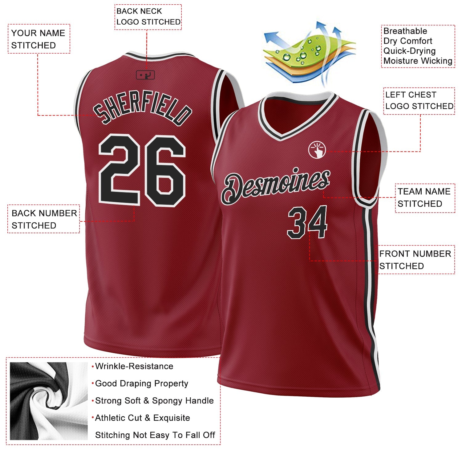Custom Maroon Black-White Authentic Throwback Basketball Jersey - Sky-Custom