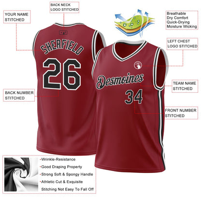 Custom Maroon Black-White Authentic Throwback Basketball Jersey - Sky-Custom