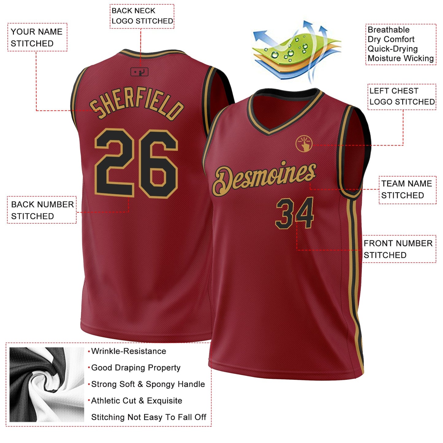 Custom Maroon Black-Old Gold Authentic Throwback Basketball Jersey - Sky-Custom