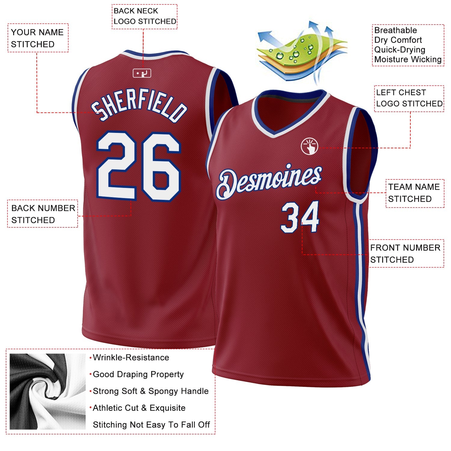 Custom Maroon White-Royal Authentic Throwback Basketball Jersey - Sky-Custom