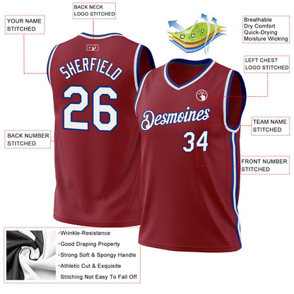 Custom Maroon White-Royal Authentic Throwback Basketball Jersey - Sky-Custom