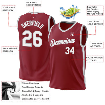 Custom Maroon White-Gray Authentic Throwback Basketball Jersey - Sky-Custom