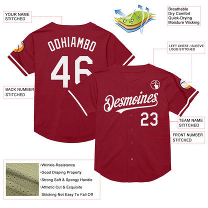 Custom Maroon White Mesh Authentic Throwback Baseball Jersey - Sky-Custom